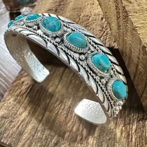 710824 Turquoise Cuff Bracelet with Natural Stone Charm